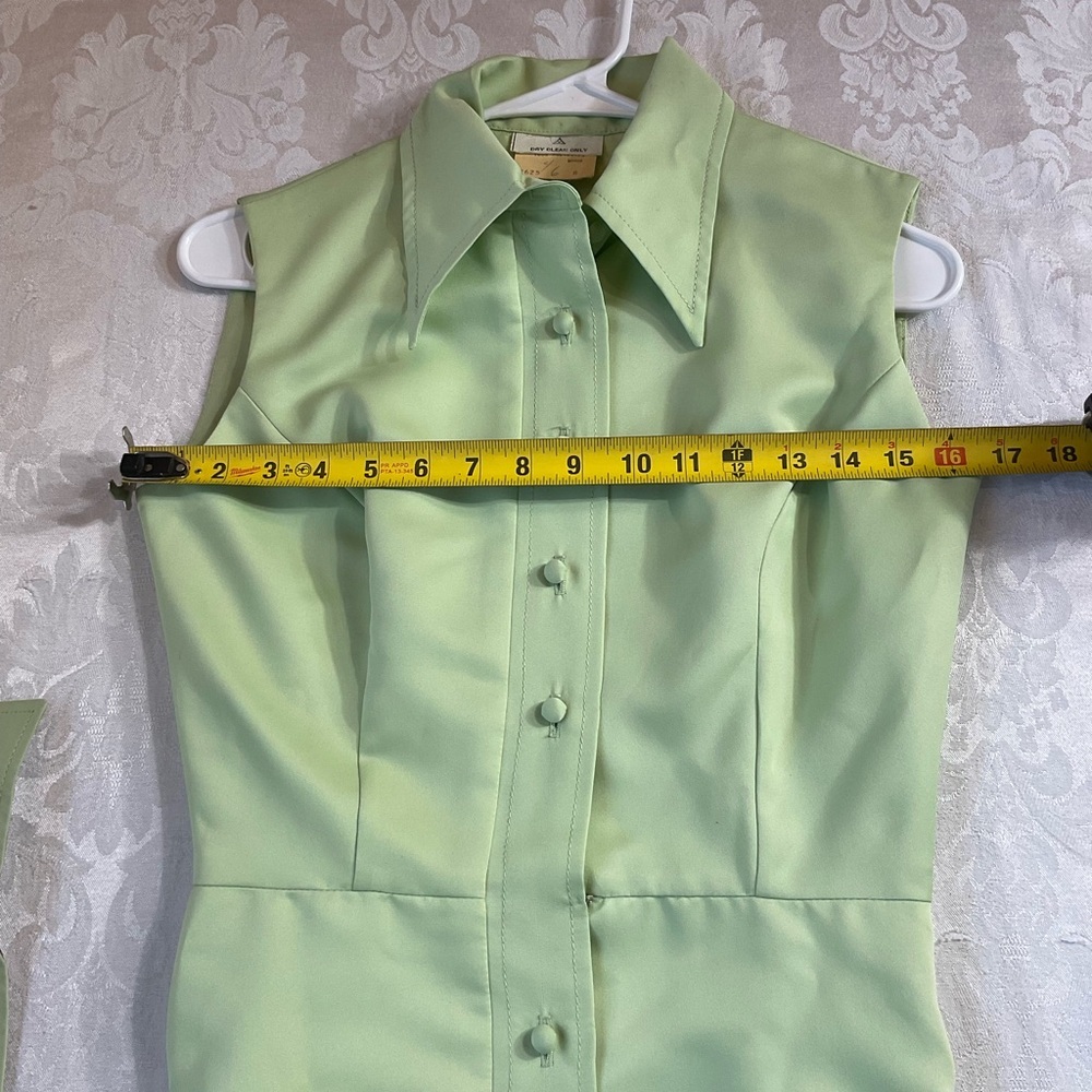Vintage Women Size 8 Green Sleeveless Collared Button Belted Midi Shirt Dress - Picture 4 of 10